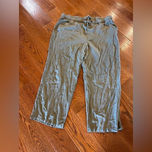 Old Navy linen blend army green pull on wide leg pants - Picture 1 of 9